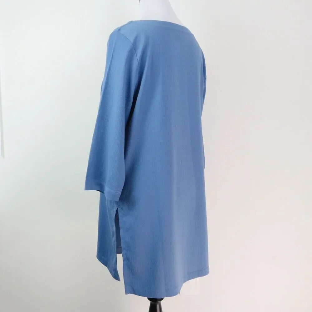 J Jill Size L Wearever Easy Care Boat Neck Tunic Top Moonlit Sky Blue - Picture 4 of 9